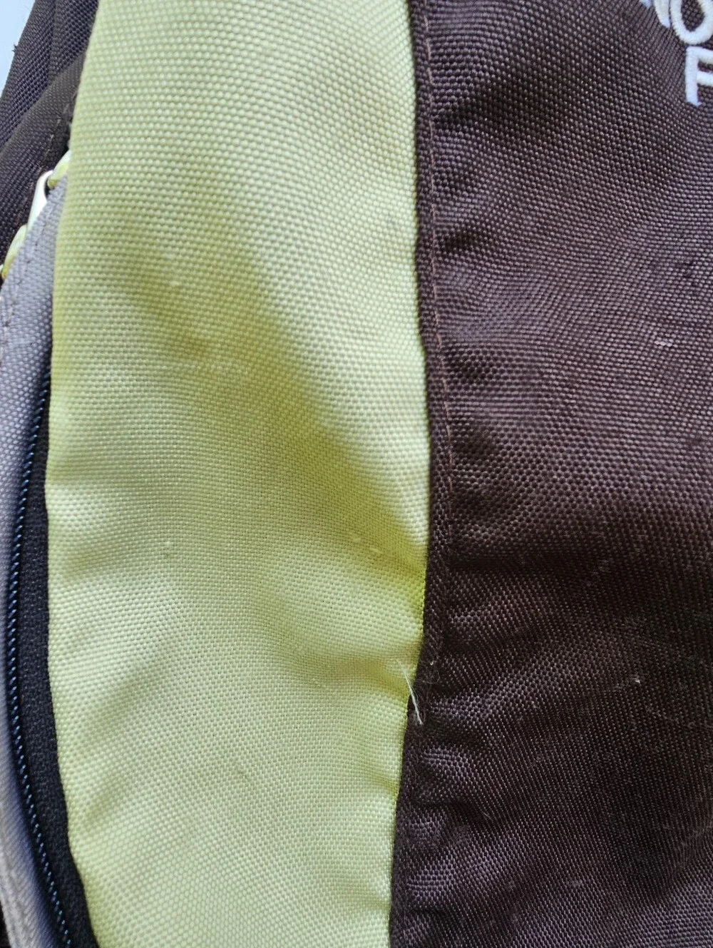 North Face Vault Backpack Brown Lime Green Embroidered Hiking Laptop Flaw Stains